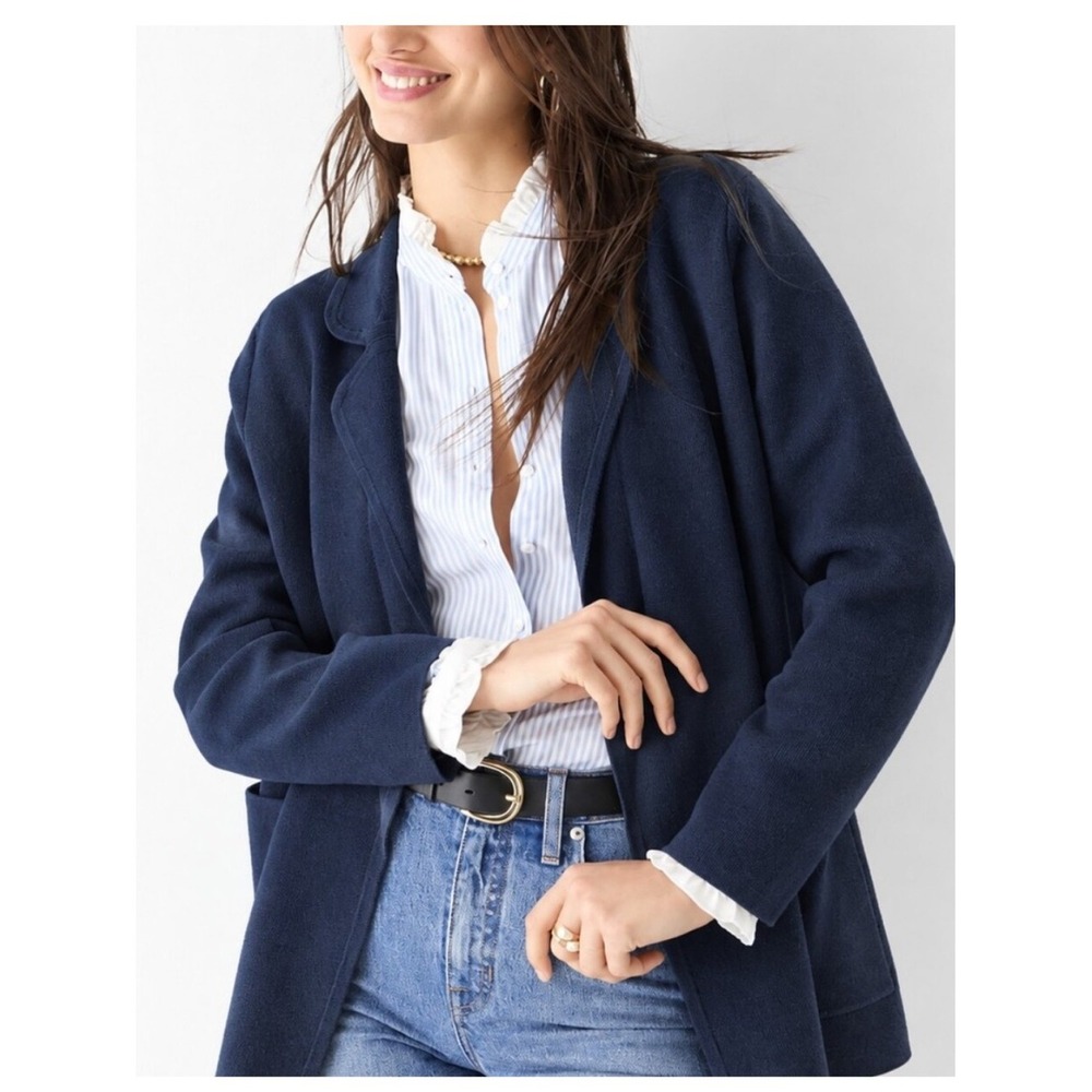 J.Crew Navy Sophie Open-Front Merino Wool Sweater Blazer Navy S Quiet Luxury